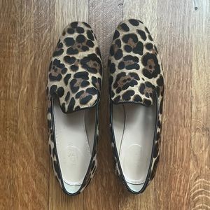 J crew leopard leather loafer flat size 8